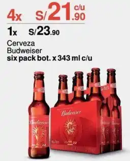Metro Cerveza Budweiser six pack bot. x 343 ml c/u oferta