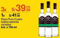 Metro Pisco Puro Cuatro Gallos sabores variados bot. x 700 ml oferta