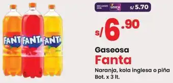 Vega Gaseosa Fanta Naranja, kola inglesa o piña Bot. x 3 It. oferta