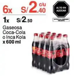 Metro Gaseosa Coca-Cola o Inca Kola x 600 ml oferta