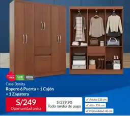 Sodimac Casa Bonita Ropero 6 Puerta + 1 Cajón +1 Zapatera oferta