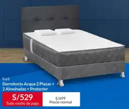 Forli Dormitorio Acqua 2 Plazas + 2 Almohadas + Protector