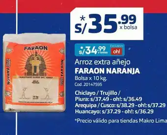 Makro Arroz extra añejo faraon naranja 10 kg oferta