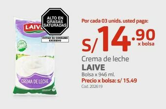 Makro Crema de leche laive bolsa x 946 ml. oferta