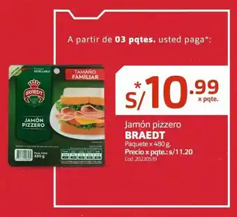 Makro Jamón pizzero braedt paquete x 480 g. oferta