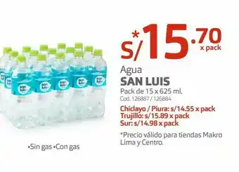 Makro Agua san luis pack de 15 x 625 ml oferta