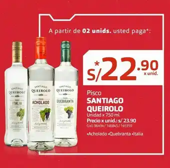 Makro Pisco santiago queirolo unidad x 750 ml. oferta