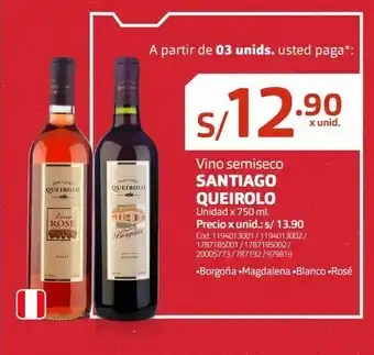 Makro Vino semiseco santiago queirolo unidad x 750 ml. oferta