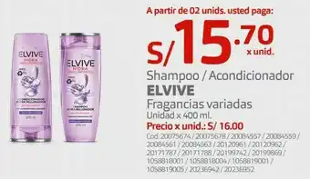 Makro Shampoo / acondicionador elvive fragancias variadas unidad x 400 / 380 m oferta