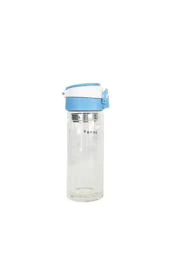 Tiendas EFE Tomatodo de vidrio de doble pared con filtro 270 ml tapa celeste oferta