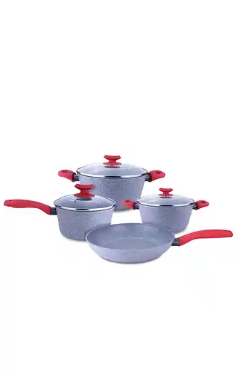 Tiendas EFE Juego de ollas record ceramic piedra c/asas rojas 7 pz oferta