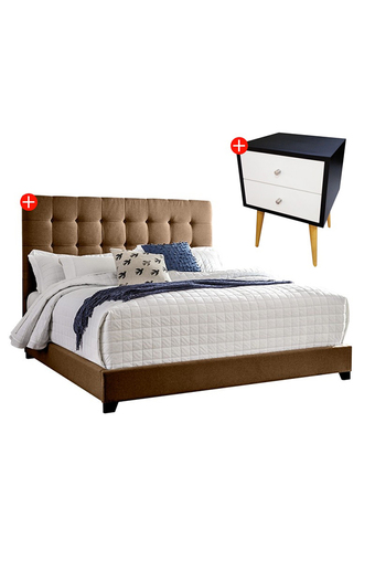 Tiendas EFE Juego de dormitorio falotih cielo 2 plz + velador + colchón resortes - marrón oferta