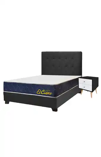 Tiendas EFE Juego de dormitorio falotih ariel 2 plz + velador + colchón - negro oferta