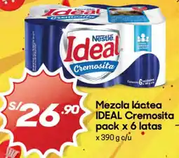 Hiperbodega Precio Uno Mezcla láctea IDEAL Cremosita pack x 6 latas x 390g oferta