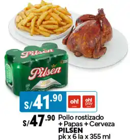 Plaza Vea Pollo rostizado +Papas + Cerveza PILSEN pkx 6 la x 355 ml oferta