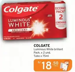Mifarma COLGATE Luminous White brillant Pack. x 2 und. Tubo x 75ml oferta