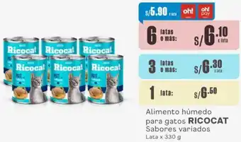 Makro Alimento húmedo para gatos RICOCAT Sabores variados Lata x 330g oferta