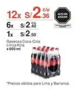Metro Gaseosa Coca-Cola o Inca Kola oferta