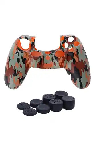 Tiendas EFE Funda silicona + 8 thumb mando ps4 camuflado naranja oferta