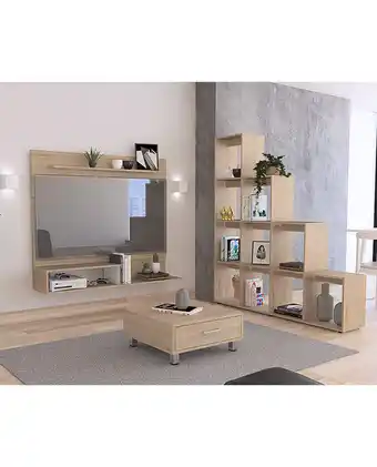 Tiendas EFE Panel tv 55 + biblioteca escalera + mesa de centro tuhome - rovere / blanco oferta