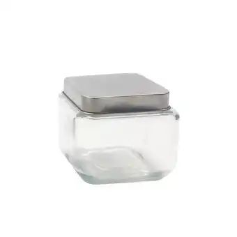 Tottus Canister vidrio cuadrado tapa acero 780 oferta