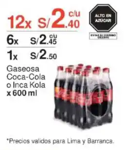 Metro Gaseosa Coca-Cola o Inca Kola oferta