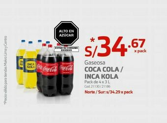 Makro Gaseosa coca-cola inca kola oferta