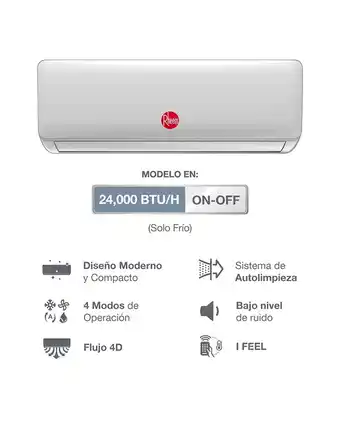 Tiendas EFE Aire acondicionado rheem 24,000 on-off frío oferta