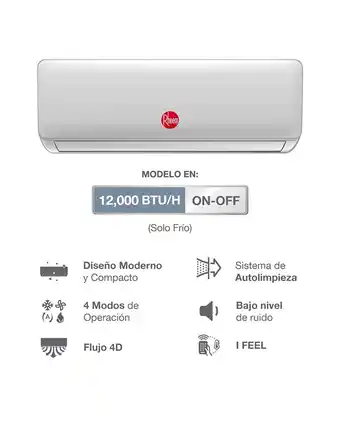 Tiendas EFE Aire acondicionado rheem 12,000 on-off frío oferta