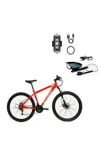 Tiendas EFE Bicicleta aluminio xclusive aro 27" rg f. disco hidráulico + kit de luces delanteras celeste y traseras blanco oferta