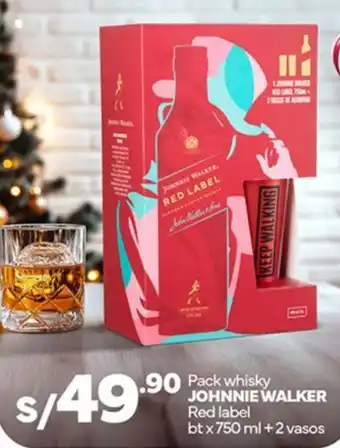 Plaza Vea JOHNNIE WALKER Pack whisky Red label btx 750 ml + 2 vasos oferta