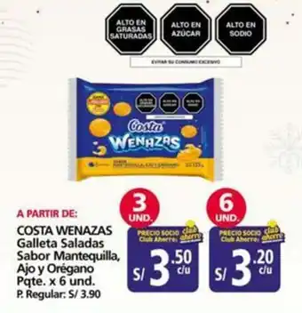 Mayorsa COSTA WENAZAS Galleta Saladas Sabor Mantequilla, Ajo y Oregano Pqte. x 6 und. oferta
