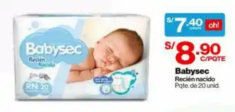 InkaFarma Babysec Recién Nacido 20 unid oferta
