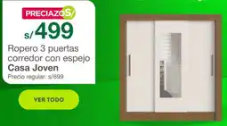 Tottus Casa joven ropero 3 puertas corredor con espejo oferta