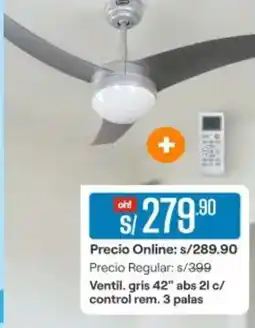 Promart Ventil. gris 42" abs 21 c/ control rem. 3 palas oferta