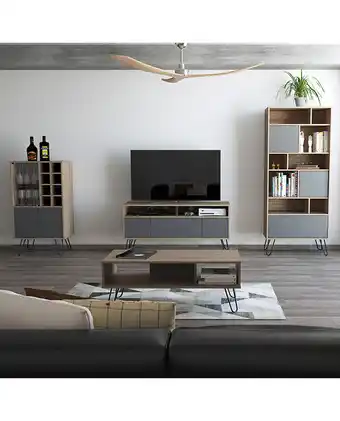 Tiendas EFE Rack tv 55 + biblioteca + bar + mesa centro vassel tuhome - miel / plomo oferta
