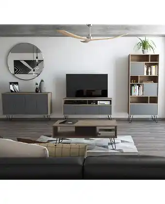 Tiendas EFE Rack tv 55 + biblioteca + bife + mesa centro vassel tuhome - miel / plomo oferta