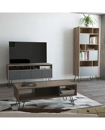 Tiendas EFE Rack tv 55 + biblioteca + mesa centro vassel tuhome - miel / plomo oferta