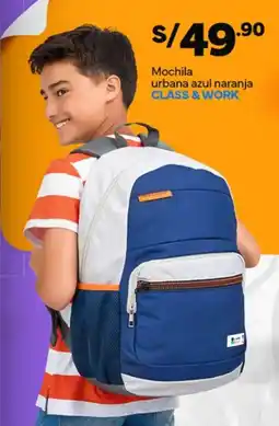 Plaza Vea Mochila urbana azul naranja CLASS & WORK oferta