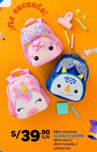 Plaza Vea Mini mochila CLASS & WORK dino azul / dino rosado / unicornio oferta