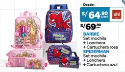 Plaza Vea Barbie Set mochila + Cartuchera rosa SPIDERMAN Set mochila + Lonchera + Cartuchera azul oferta