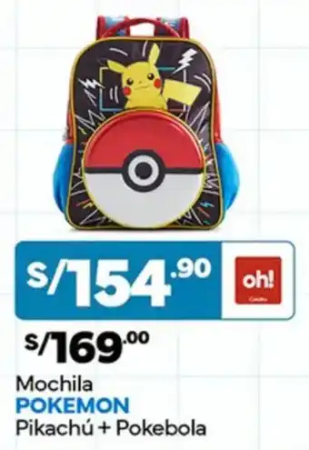 Plaza Vea Mochila POKEMON Pikachu + Pokebola oferta