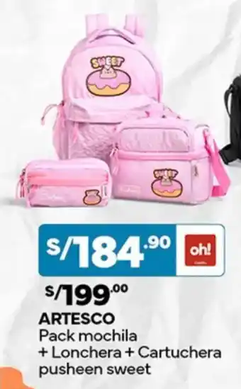 Plaza Vea ARTESCO Pack mochila + Lonchera + Cartuchera pusheen sweet oferta