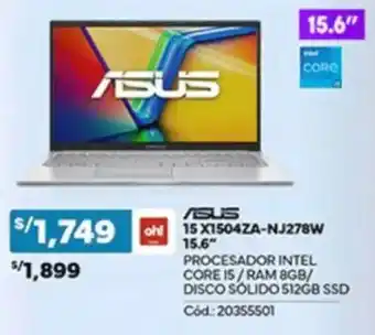 Plaza Vea Asus 15X1504ZA-NJ278W 15.6" oferta