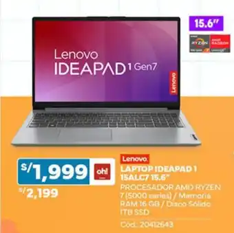 Plaza Vea Lenovo laptop ideapad 1 15ALC7 15.6" oferta