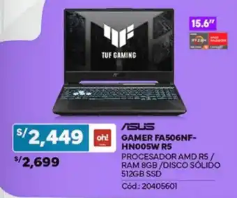 Plaza Vea Asus gamer FA506NF- HN005W R5 oferta