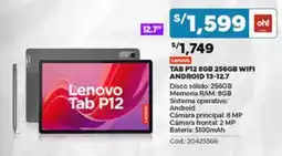 Plaza Vea Lenovo Tab P12 8GB 256GB Wifi Android 13-12.7 oferta