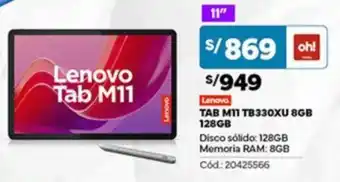 Plaza Vea Lenovo TAB M11 TB330XU 8GB 128GB oferta