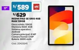 Plaza Vea Redmi pad se gris 4gb ram 128gb oferta