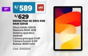 Plaza Vea Redmi pad se gris 4gb ram 128gb oferta